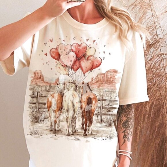 Tops - Valentine's Day Horse Lovers T-shirt, Western Valentine